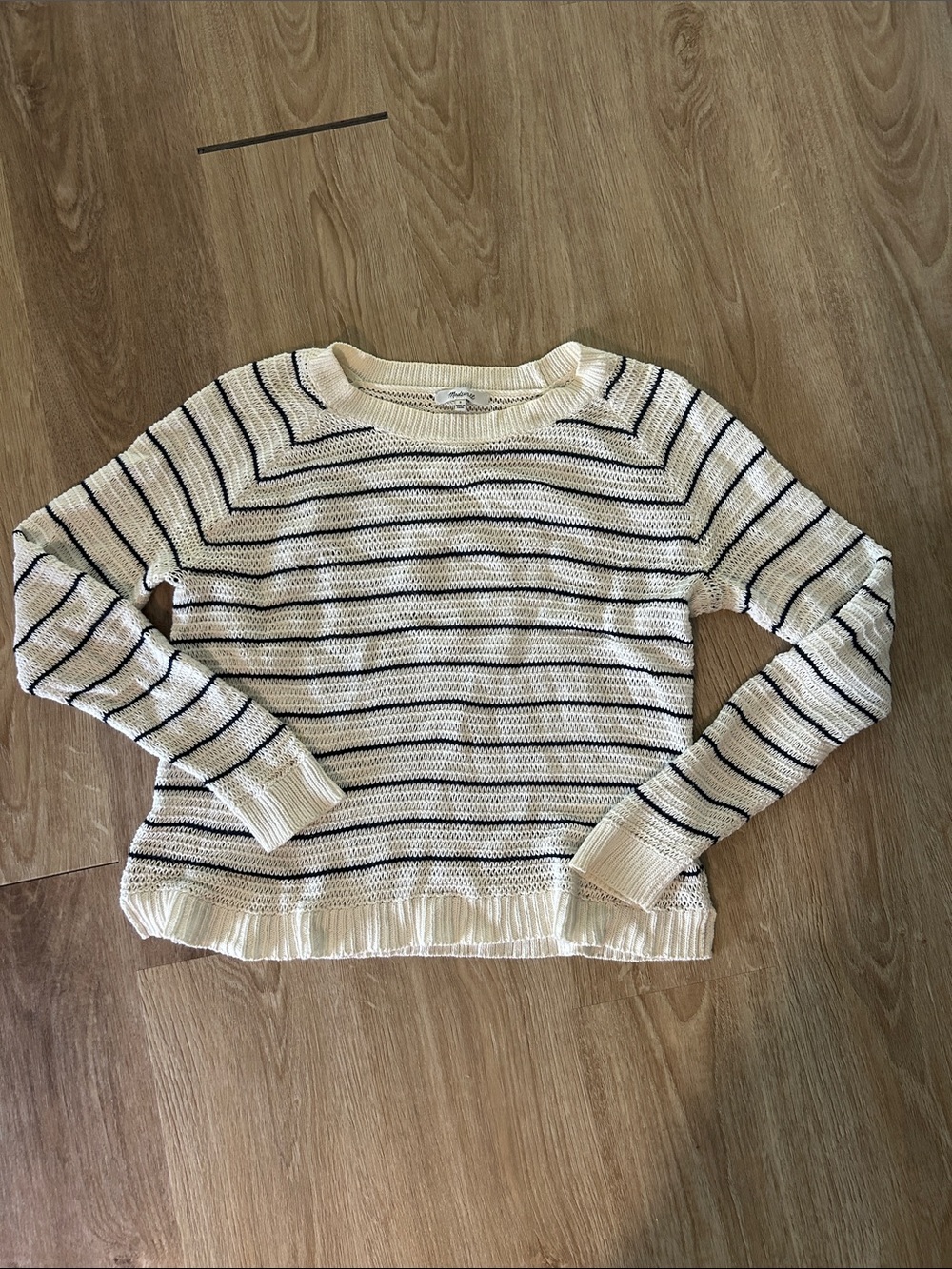 Madewell Cream Crewneck Sweater with Navy Stripes